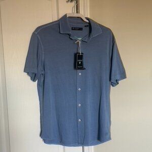 Cremieux Men's Short-Sleeve Shirt Blue Supima Cotton Soft